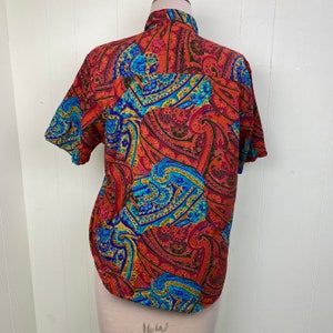 Vintage Venezia Vitale Abstract Floral Paisley Button Down Short Sleeve 100% Cotton Top 14/16 image 5