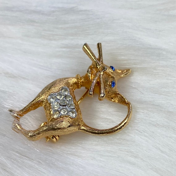 Vintage Gold Tone Cat Brooch with Rhinestones - image 5