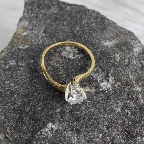 Vintage Gold Tone Bypass Clear Stone Solitaire Ri… - image 8