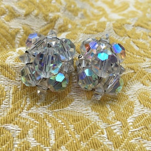 Vintage Aurora Borealis Crystal Cluster Bead Earrings
