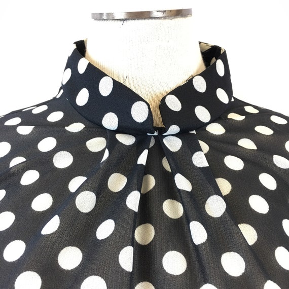 Vintage Black w/ White Polka Dot Semi-Sheer Blous… - image 2