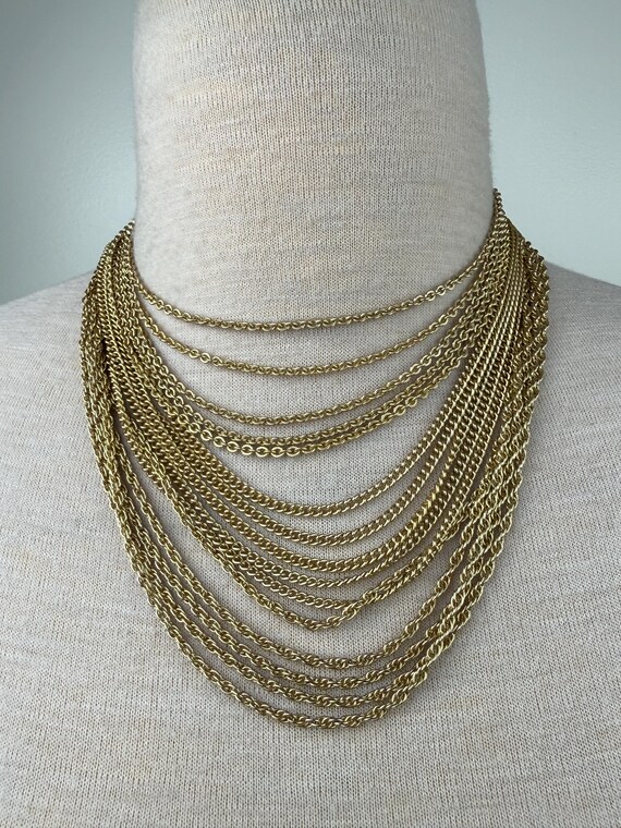 Vintage Multi-Strand (15) Gold Tone Chain Necklace 15-17"