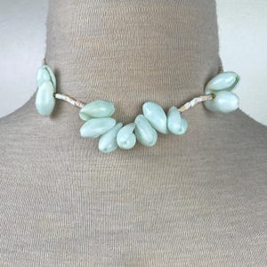 Vintage Pale Blue Shell & White Shell Beaded Necklace 15.5&quot;