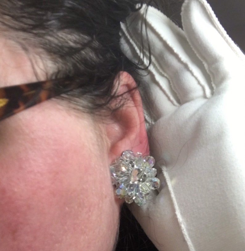 Vintage Glass Crystal Aurora Borealis Clip-on Earrings
