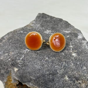 Vintage Round Orange Gold Tone Clip-On Earrings