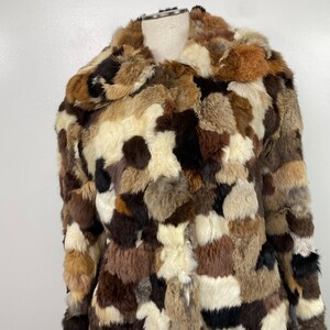 Vintage Patchwork Rabbit Fur Coat Shades of Brown afbeelding 3