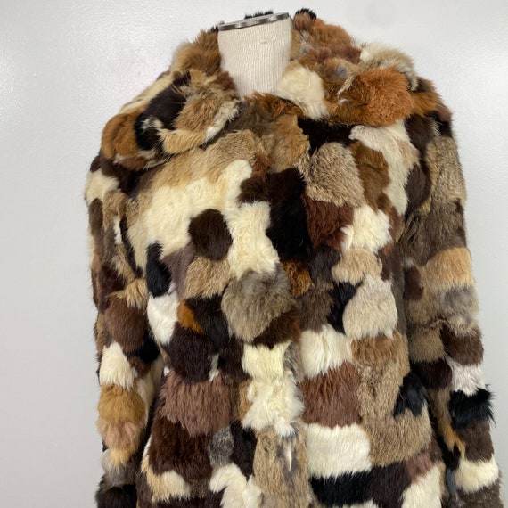 Vintage Patchwork Rabbit Fur Coat Shades of Brown - image 3