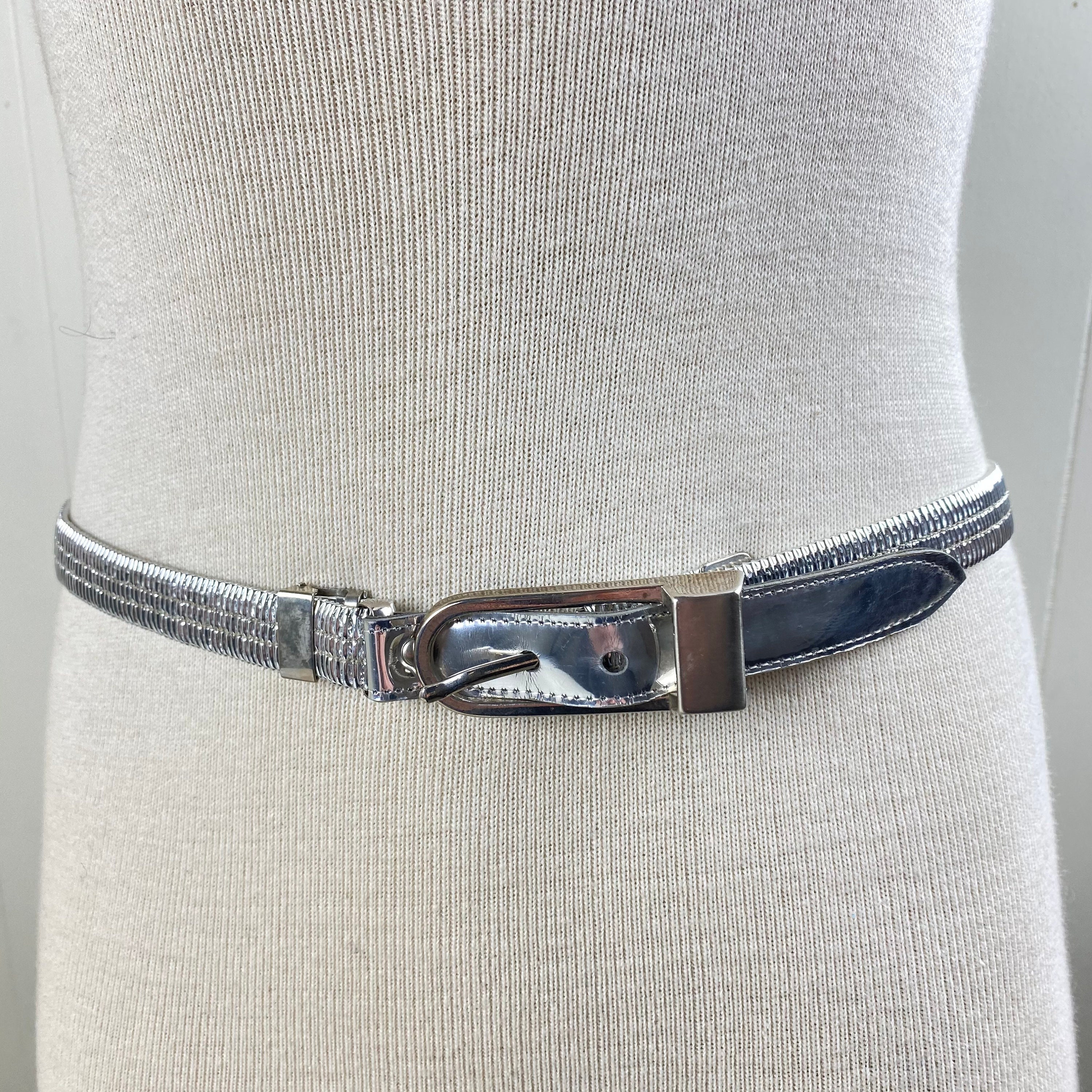 Silver Metal Antique Detail Stretch Belt Vintage Elegant Silver Metallic Stretch Belt L/XL - Etsy main image 3