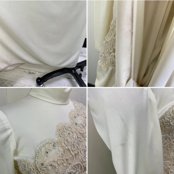 Vintage 70s Sylvia's Lawrence Ivory & Taupe Lace … - image 8