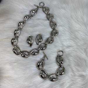 Vintage Silver-Plated Demi Parure Necklace, Bracelet & Earrings 3 Pc Set