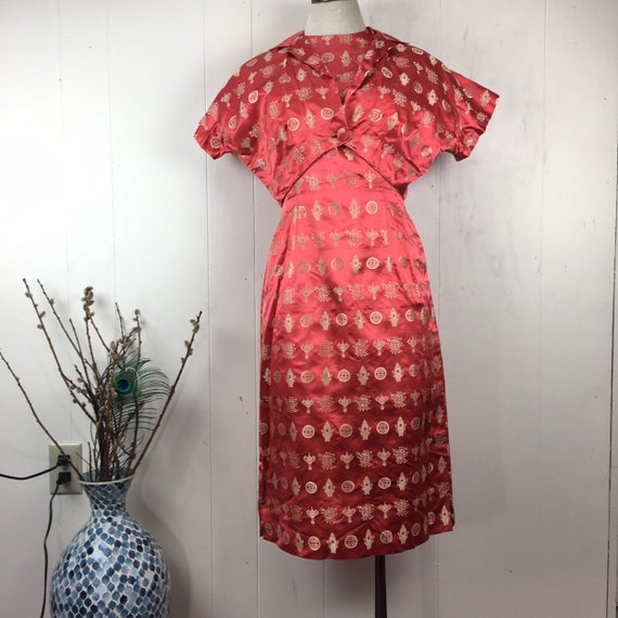 Vintage 50s Red & Gold Asian Handmade Cocktail Dre