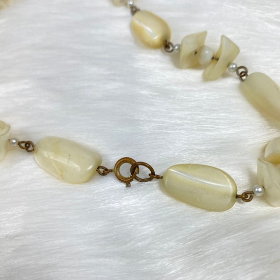 Vintage Mother of Pearl Nugget Brass Link Beaded … - image 7