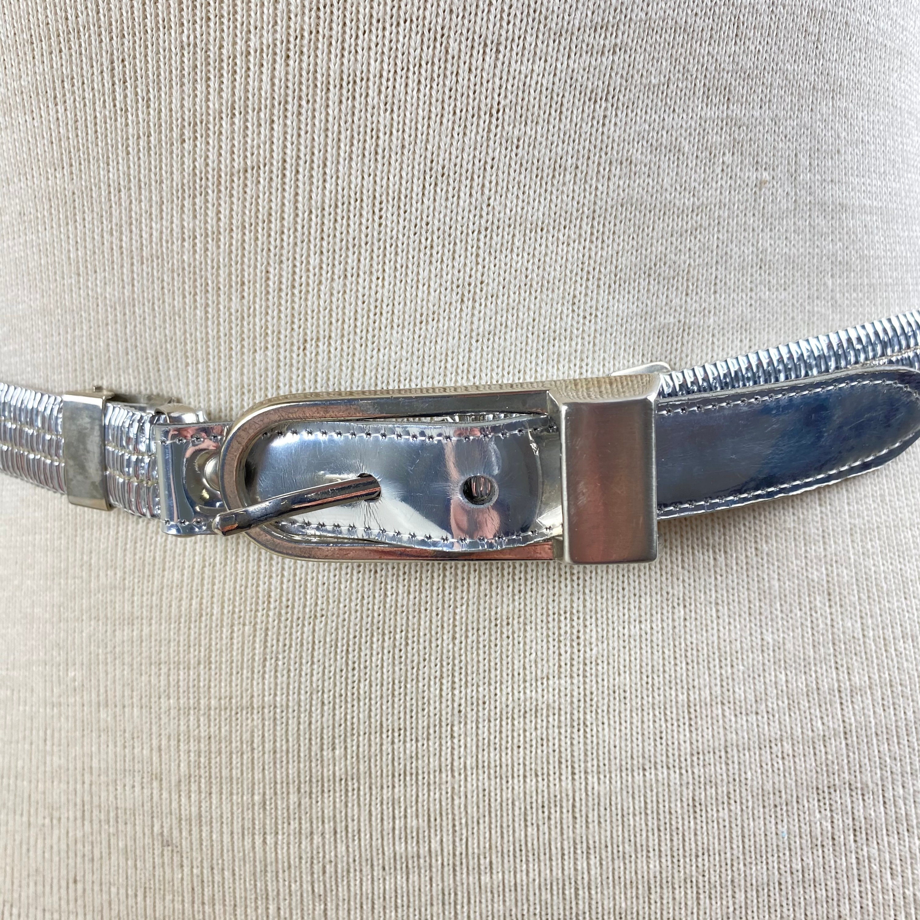 Vintage Elegant Silver Metallic Stretch Belt L/XL - Etsy display picture 1