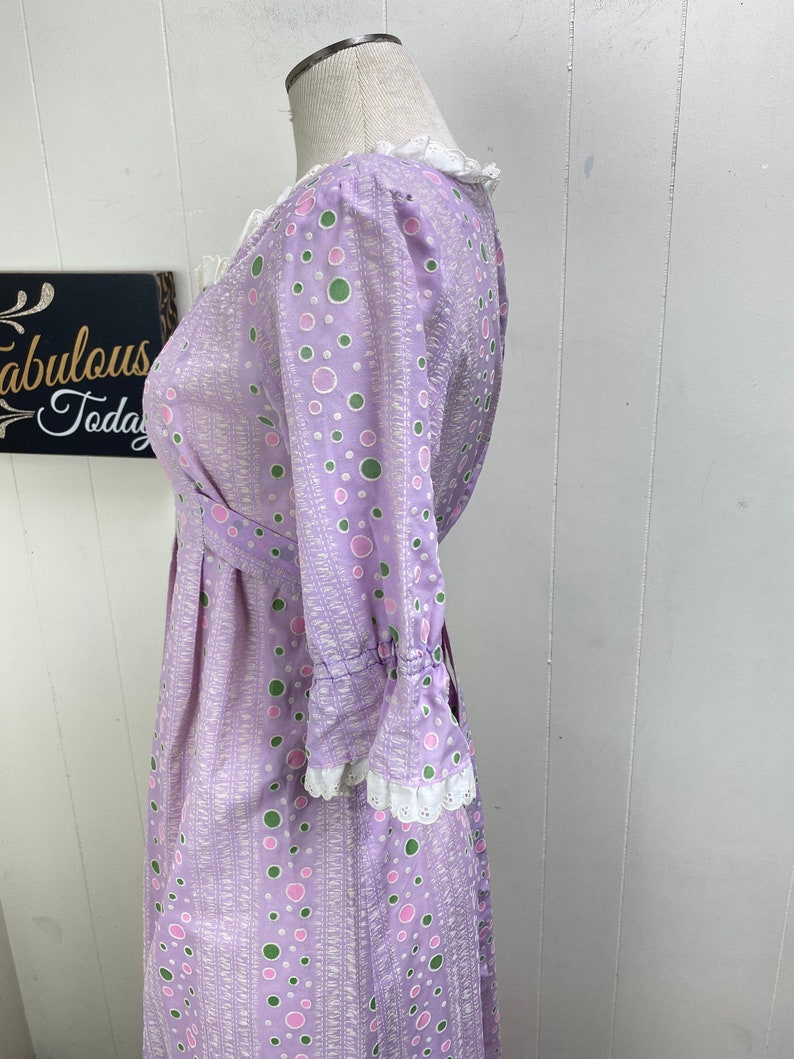 Vintage 80s Purple Prairie Dress Eyelet Trim Cottagecore Peasant image 6