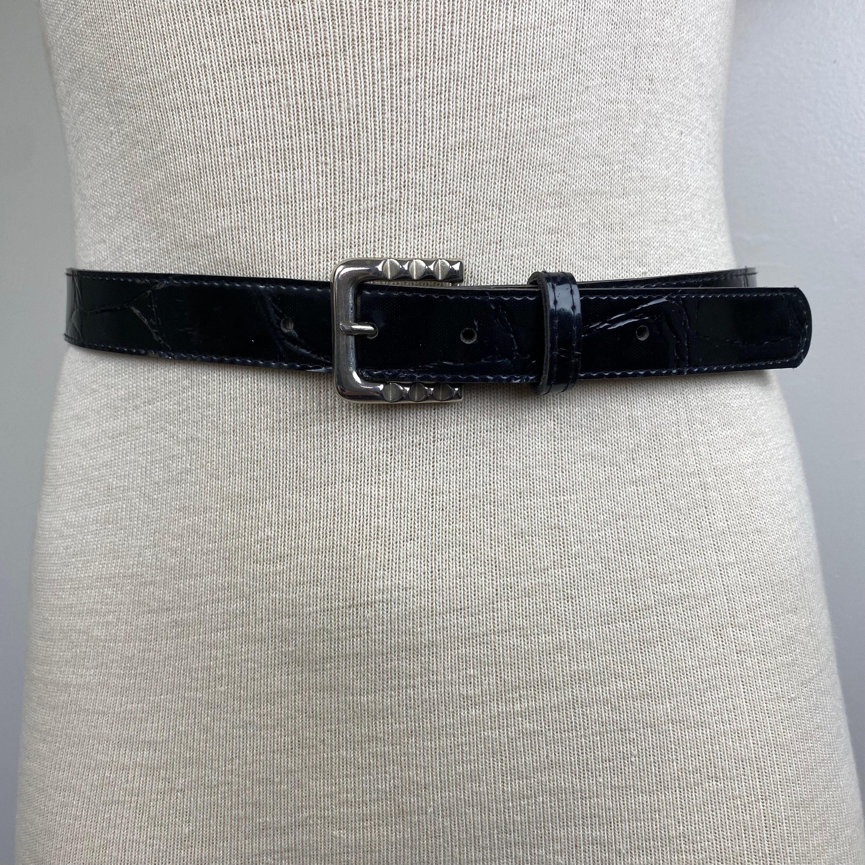 Black Patent Leather Belt with Silver Buckle 6582 - 1.5 main image 2