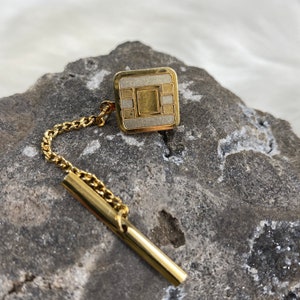 Vintage Gold & Silver Tone Square Tie Tack Bar .5&quot; X .5&quot;
