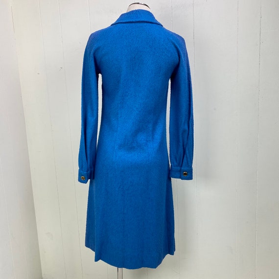 Vintage Blue Woven Fabric Button Down Dress c. 40… - image 6