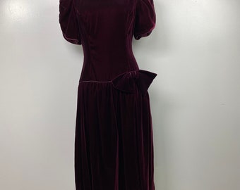 Vintage Act I Burgundy Velvet Dress Size 12 Made in USA 80s
