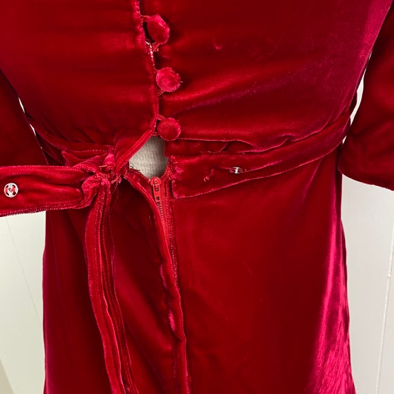 Vintage Red Velvet Gown Dress Bow & Button Down B… - image 7