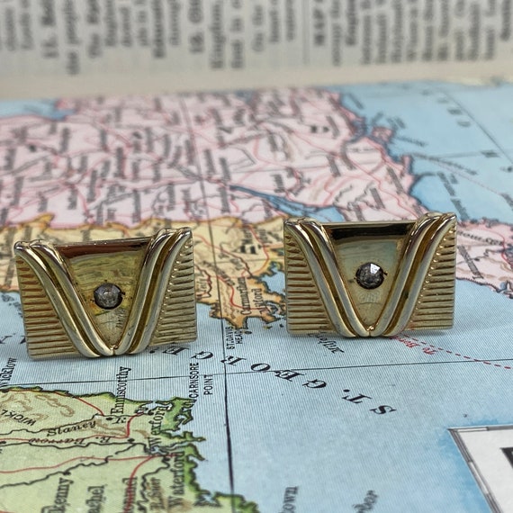 Anson Vintage Rectangle Cuff Links Yellow Gold Pl… - image 2