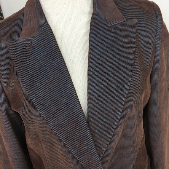 Vintage 90s Harve Benard Brown Blue Corduroy Blaz… - image 4