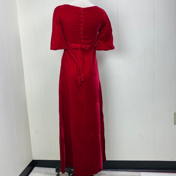 Vintage Red Velvet Gown Dress Bow & Button Down B… - image 8