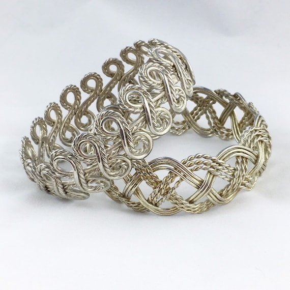 Pair of Woven Braided Twisted Metal Bangles