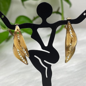 Vintage MCM Gold Tone Filigree Dangle Pierced Earrings 50s