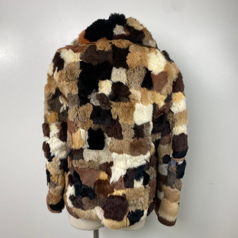 Vintage Patchwork Rabbit Fur Coat Shades of Brown image 7