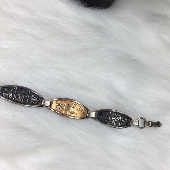 Egyptian Hieroglyphics Silver & Gold Bracelet - image 6