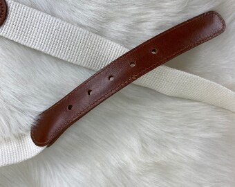 Vintage COACH Sz 38 Natural LINEN Belt Brown Leather and  display picture 3