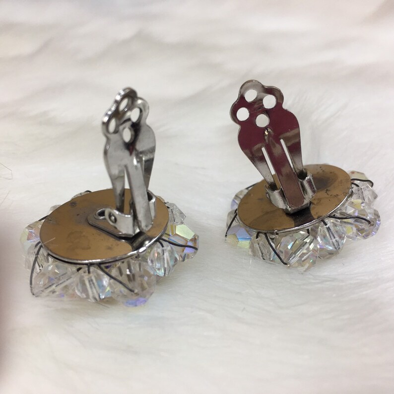 Vintage Glass Crystal Aurora Borealis Clip-on Earrings