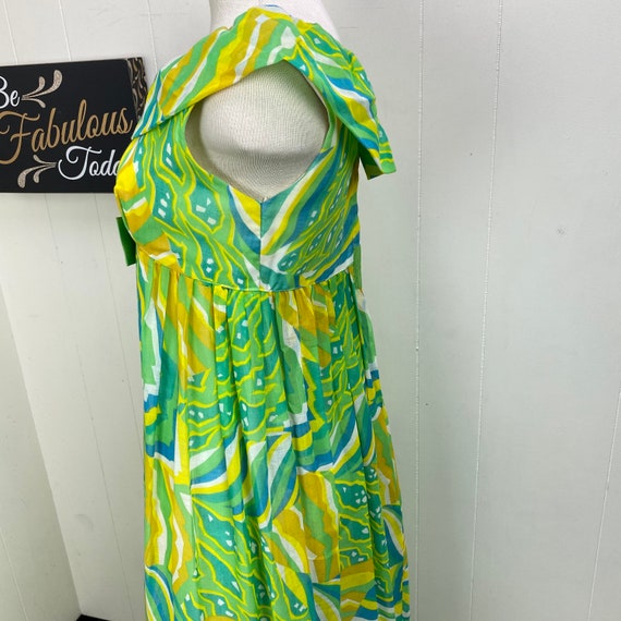 Vintage Green, Yellow & Blue Swirl Prom Dress Ruf… - image 6