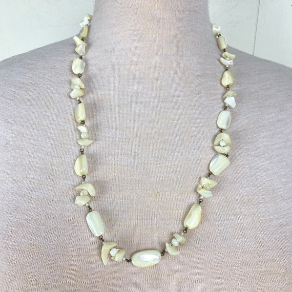 Vintage Mother of Pearl Nugget Brass Link Beaded … - image 1
