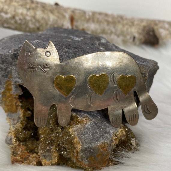 Cat Two Tone Etched Brooch