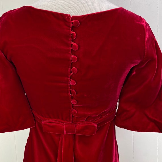 Vintage Red Velvet Gown Dress Bow & Button Down B… - image 6