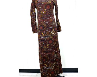 Vintage Brown, Black & Gold Psychedelic Sheath Dress