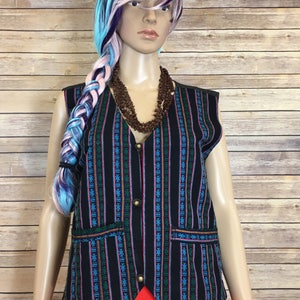 Vintage Woven Boho Hippie Vest w/ brass buttons image 1