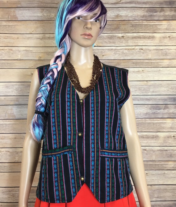 Vintage Woven Boho Hippie Vest w/ brass buttons