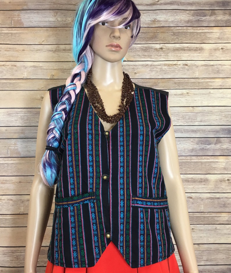 Vintage Woven Boho Hippie Vest w/ brass buttons image 1