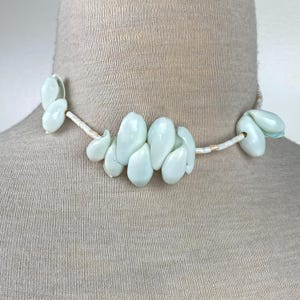 Vintage Pale Blue Shell & White Shell Beaded Necklace 16&quot;