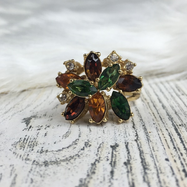 Vintage Vargas Fall Colors Cocktail 14kt HGE Ring Free Shipping