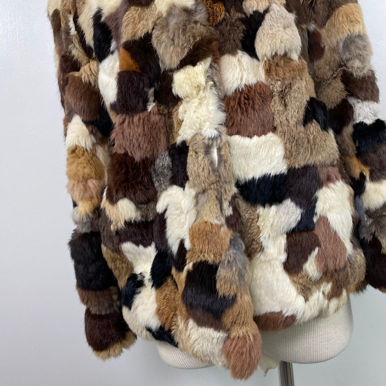 Vintage Patchwork Rabbit Fur Coat Shades of Brown afbeelding 2