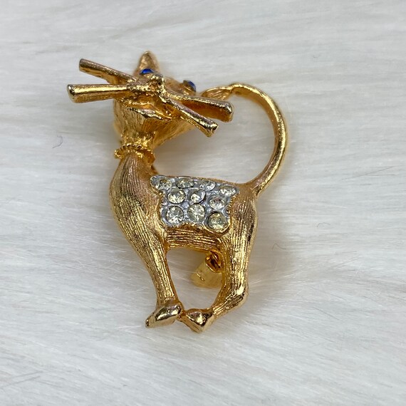 Vintage Gold Tone Cat Brooch with Rhinestones - image 3