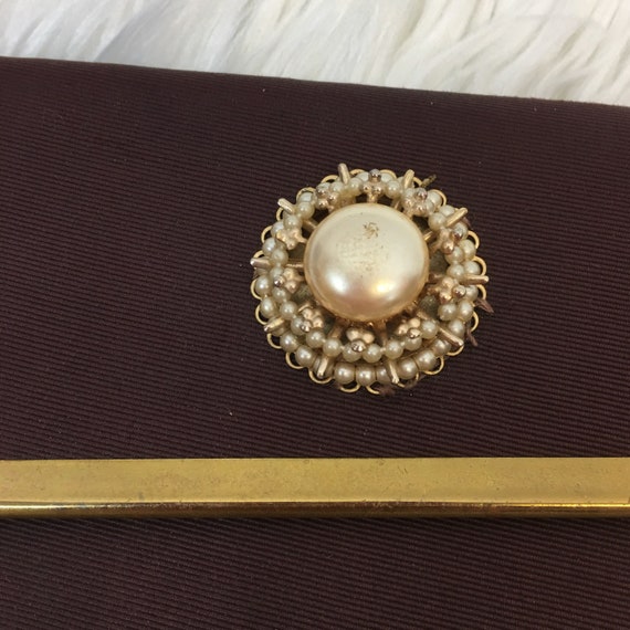 Vintage 50's Brown & Gold Faux Pearl Envelope Clu… - image 2