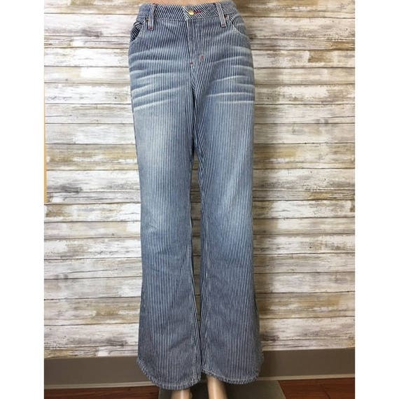 Vintage 90's l.e.i pinstripe flared jeans Juniors… - image 1