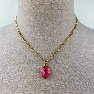 Vintage Pink Glass Gold Tone Pendant Necklace 18&quot;