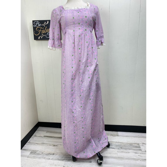 Vintage 80s Purple Prairie Dress Eyelet Trim Cott… - image 1