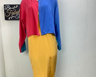 Vintage 80s Yeohlee Primary Color Block Dress Shoulder Pads