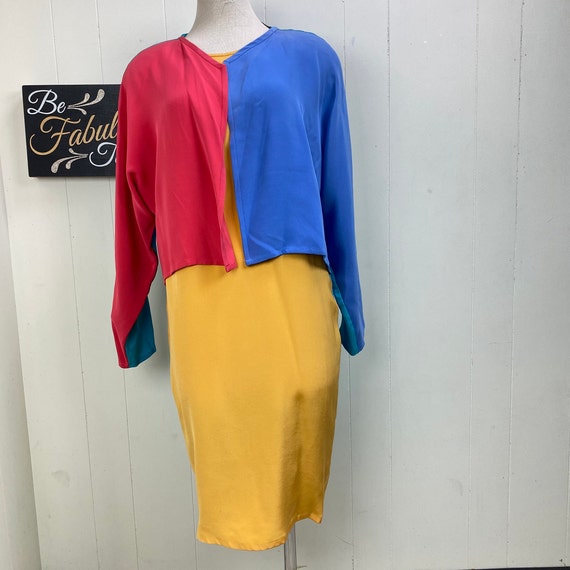 Vintage 80s Yeohlee Primary Color Block Dress Shou
